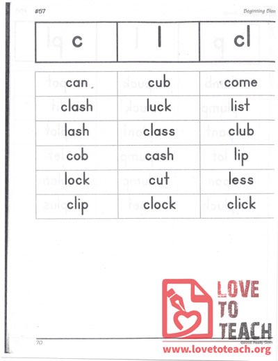 Beginning Blends - c, l, cl