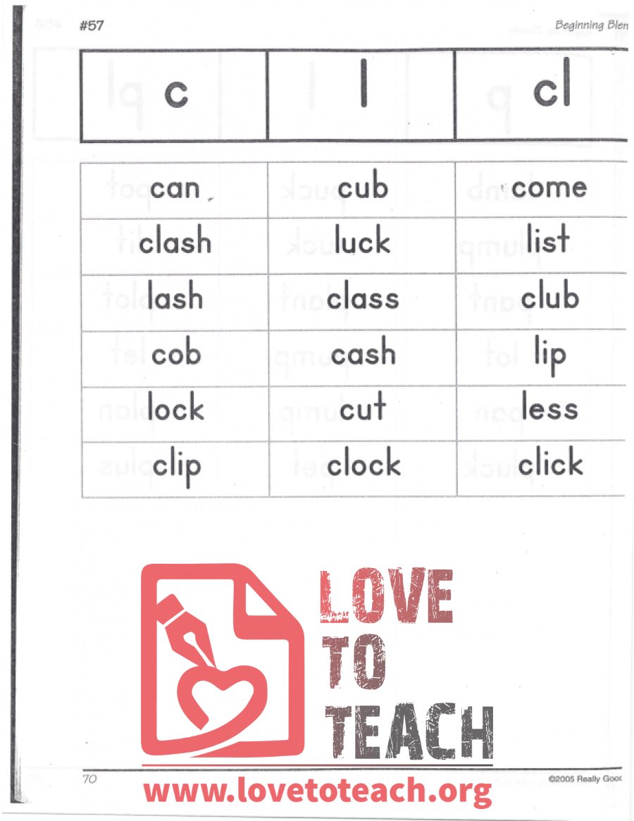 Beginning Blends - c, l, cl