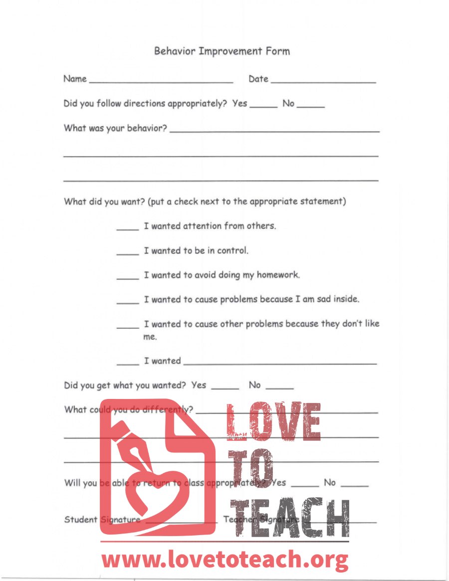 Behavior Improvement Form