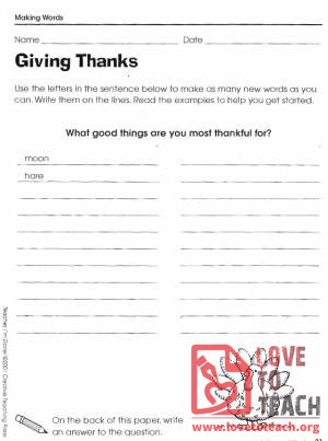 Giving Thanks Word Activity