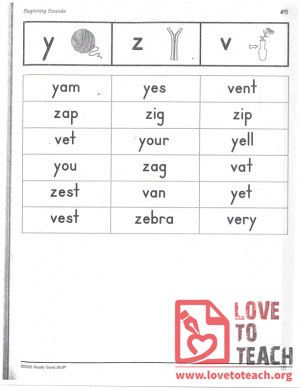 Beginning Sounds - Y, Z, V