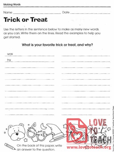 Trick or Treat Word Activity