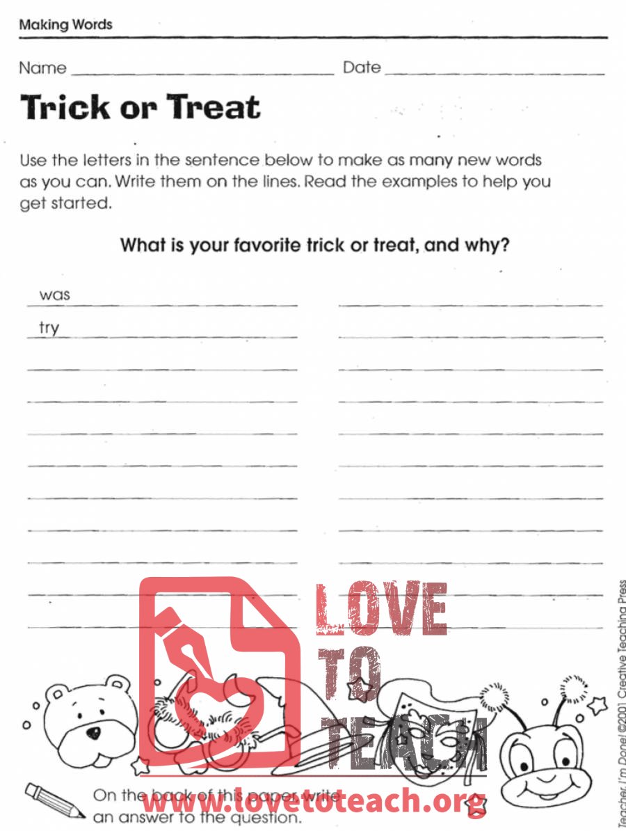Trick or Treat Word Activity