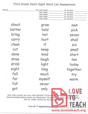 3rd Grade Sight Assessment