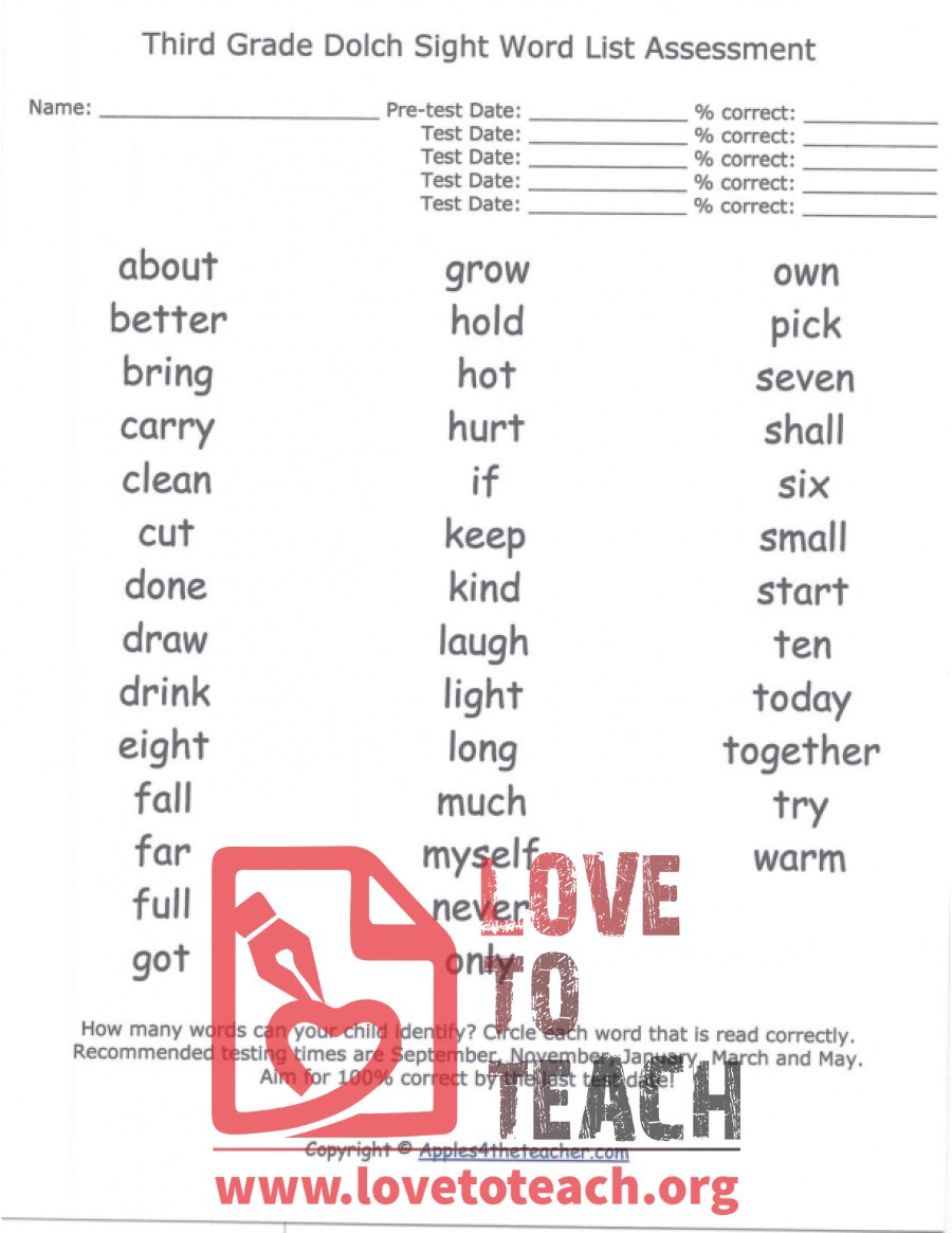 3rd Grade Sight Assessment