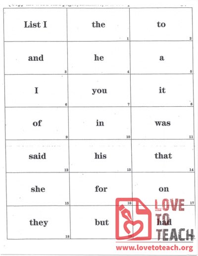 12 Lists of Sight Words