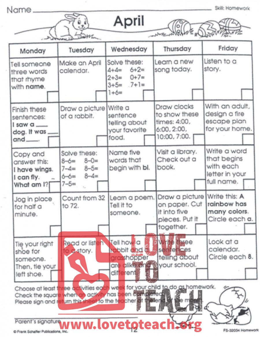 April Activity Sheet