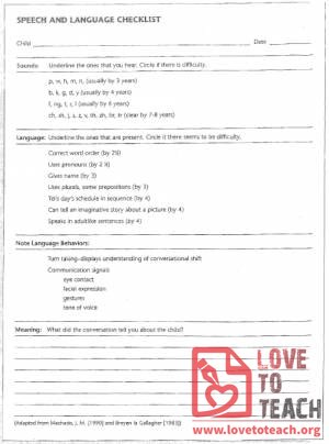 Speech and Language Checklist