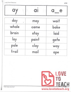 Long Vowel Patterns - ay, ai, a_e