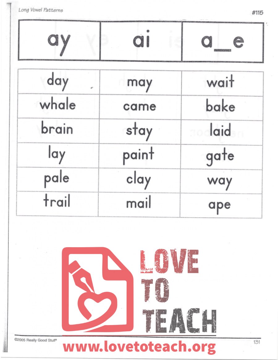 Long Vowel Patterns - ay, ai, a_e