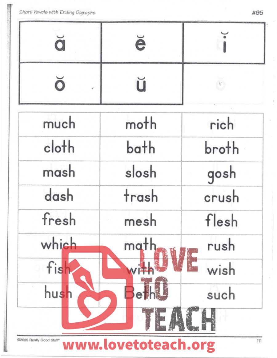 Short Vowels with Ending Digraphs - a, e, i, o, u