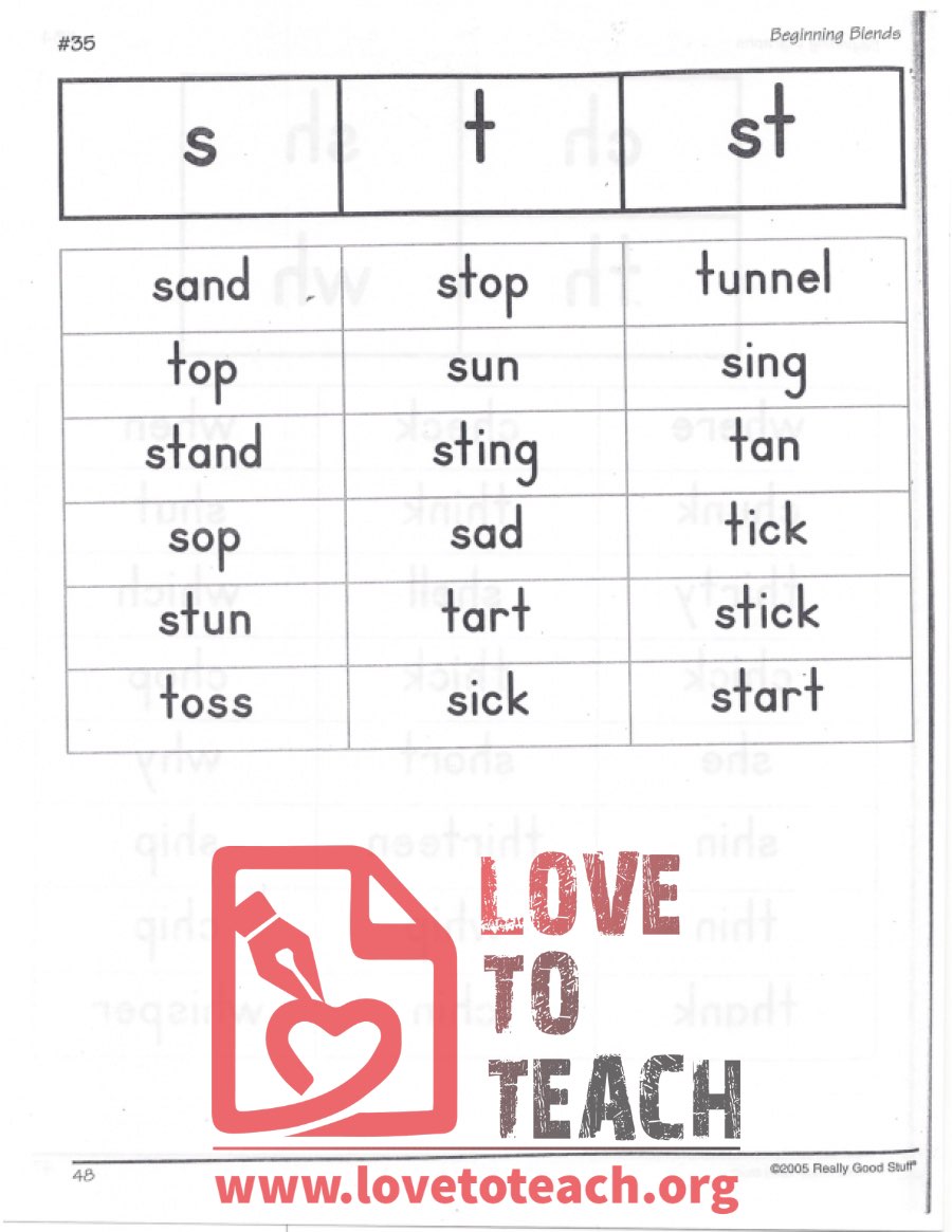 Beginning Blends - s, t, st