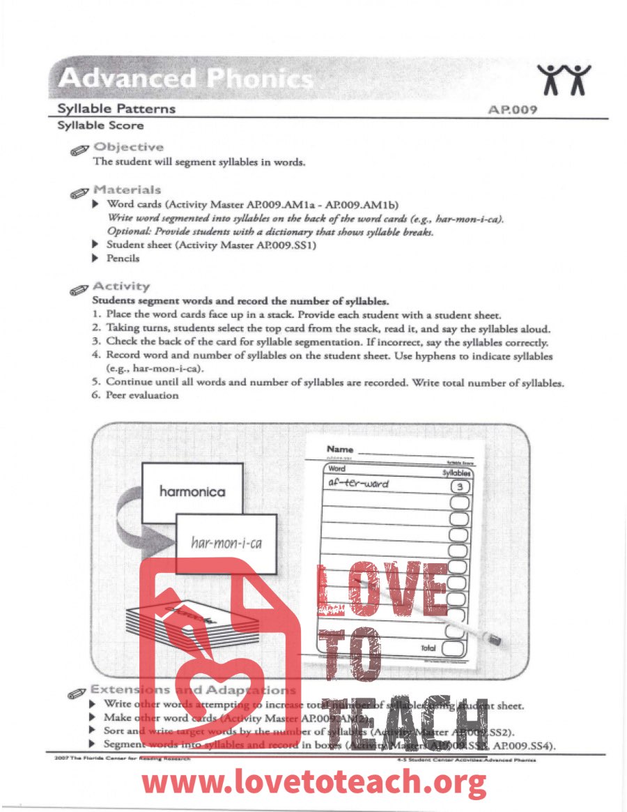 Advanced Phonics - Syllable Score