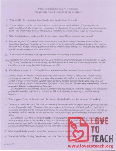 PSSA - Frequently Asked Questions for Proctors