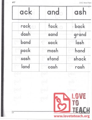 CVCC Word Families - ack, and, ash
