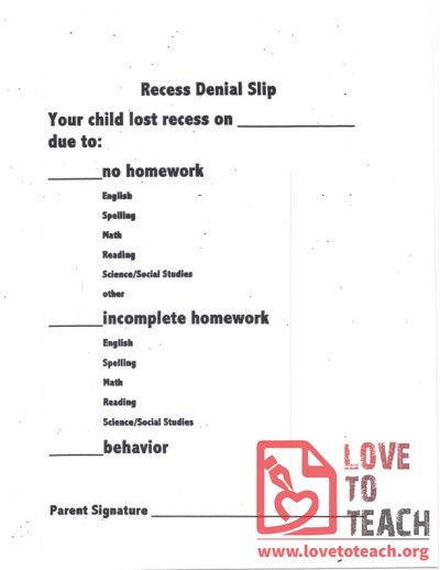 Recess Denial Slip