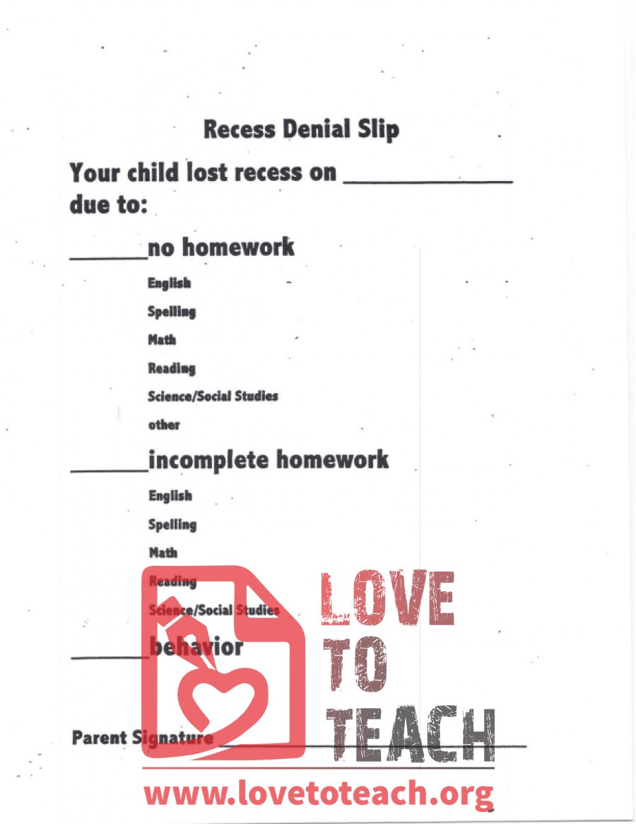 Recess Denial Slip