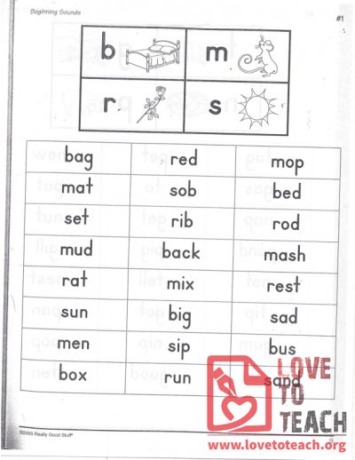 Beginning Sounds - B, M, R, S