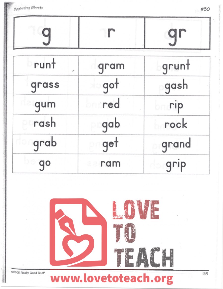 Beginning Blends - g, r, gr