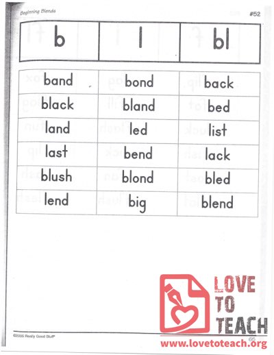 Beginning Blends - b, l, bl