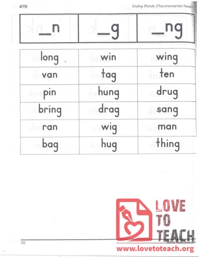 Ending Blends (Preconsonantal Nasals) - _n, _g, _ng