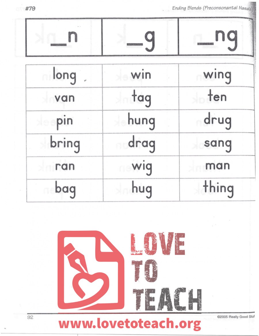 Ending Blends (Preconsonantal Nasals) - _n, _g, _ng