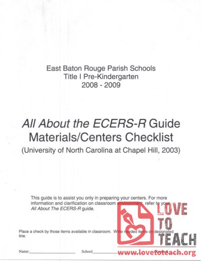 All About The ECERS-R Guide Materials Centers Checklist