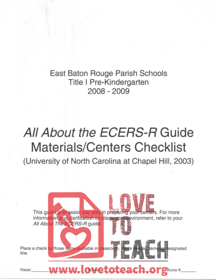 All About The ECERS-R Guide Materials Centers Checklist