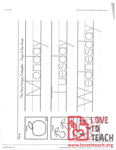 The Very Hungry Caterpillar - Days of the Week