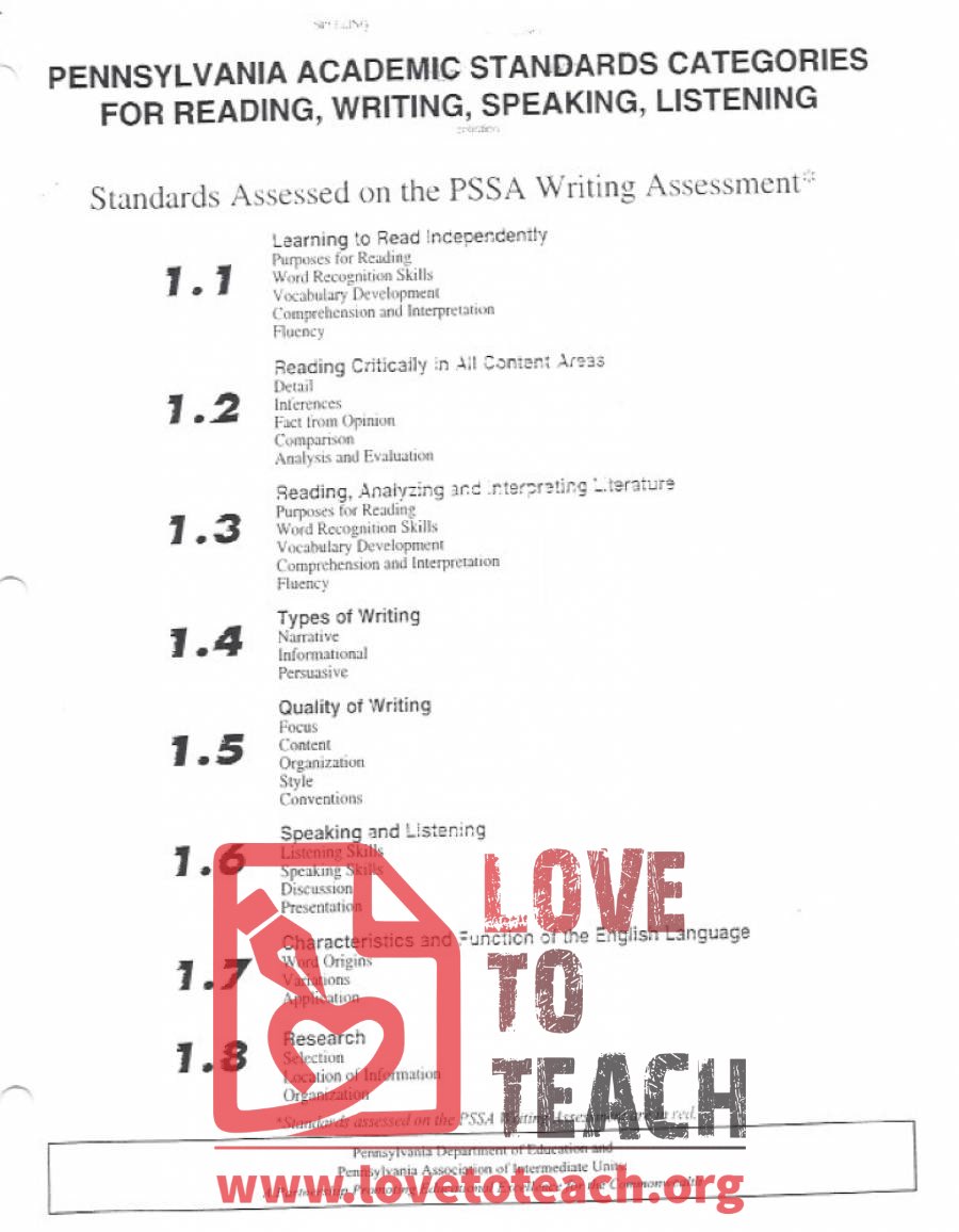 PA Reading, Writing, Listening, and Speaking Standards