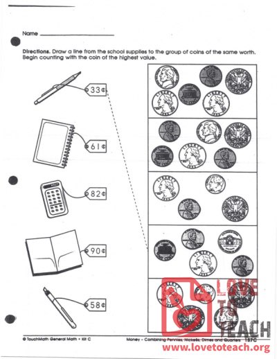 Pennies, Nickels, Dimes, and Quarters (5/sheet)