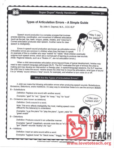 Handy Handouts - Types of Articulation Errors