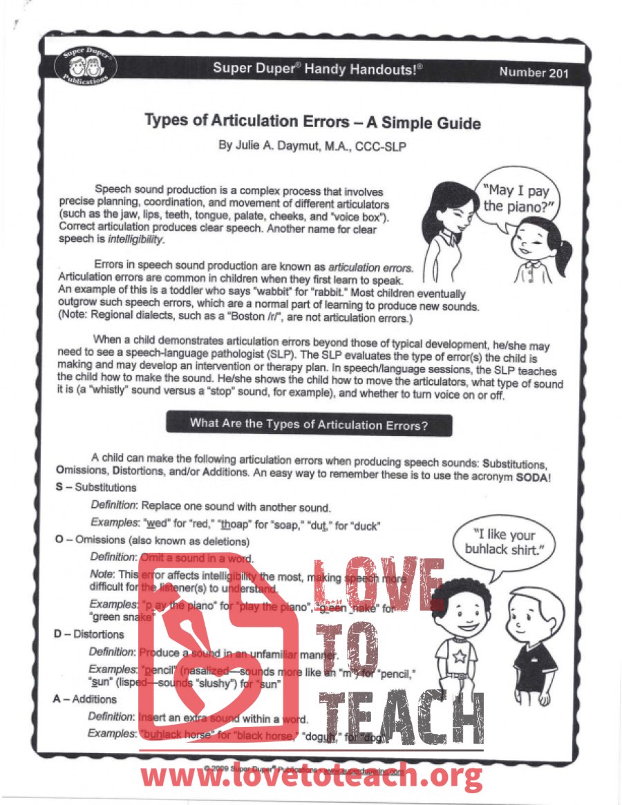 Handy Handouts - Types of Articulation Errors