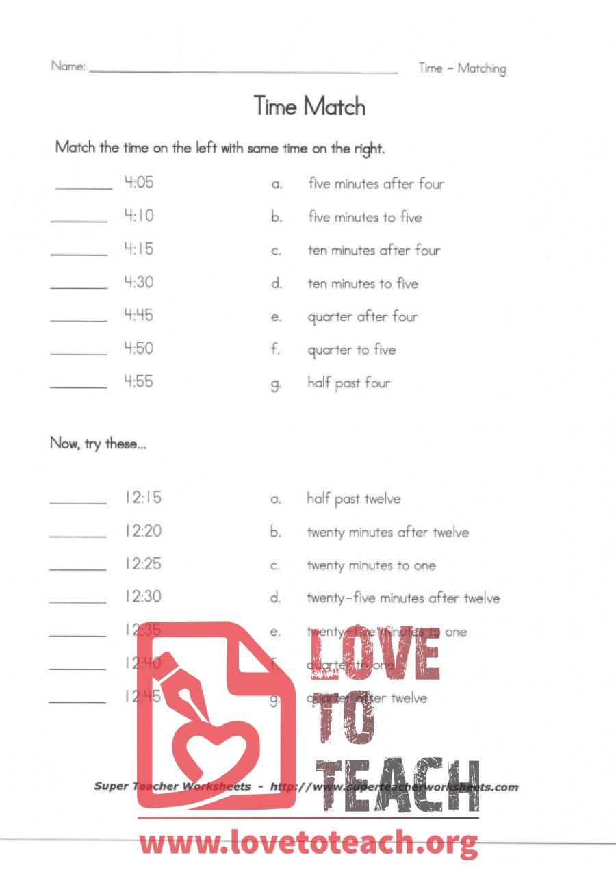 Time Match (with Answer Key)