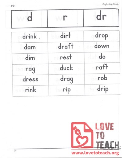 Beginning Blends - d, r, dr