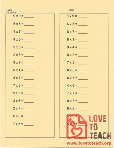 Multiplication Practice - With Answers