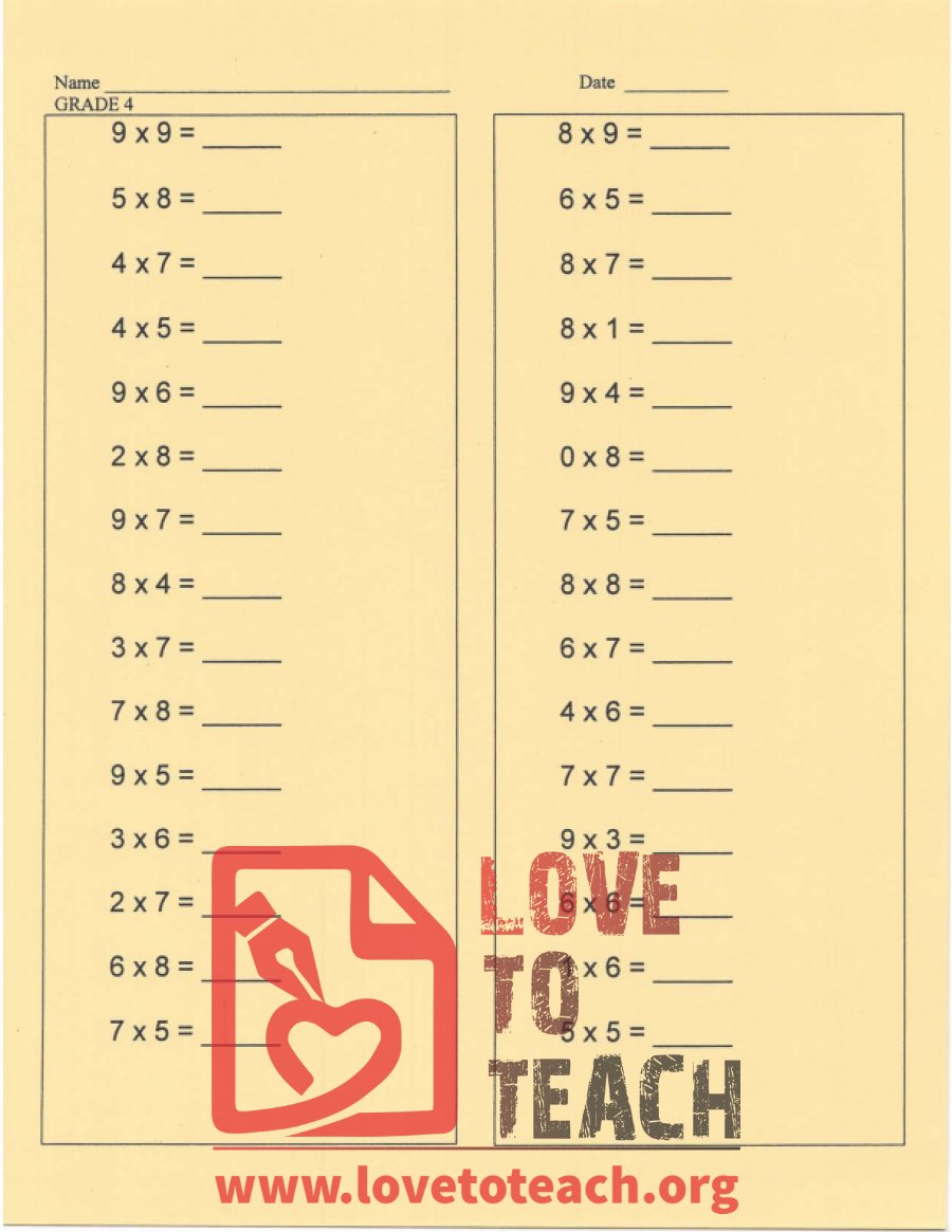 Multiplication Practice - With Answers